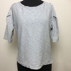 Zara Trafaluc Blue Cream Striped Top 3/4 Sleeve S